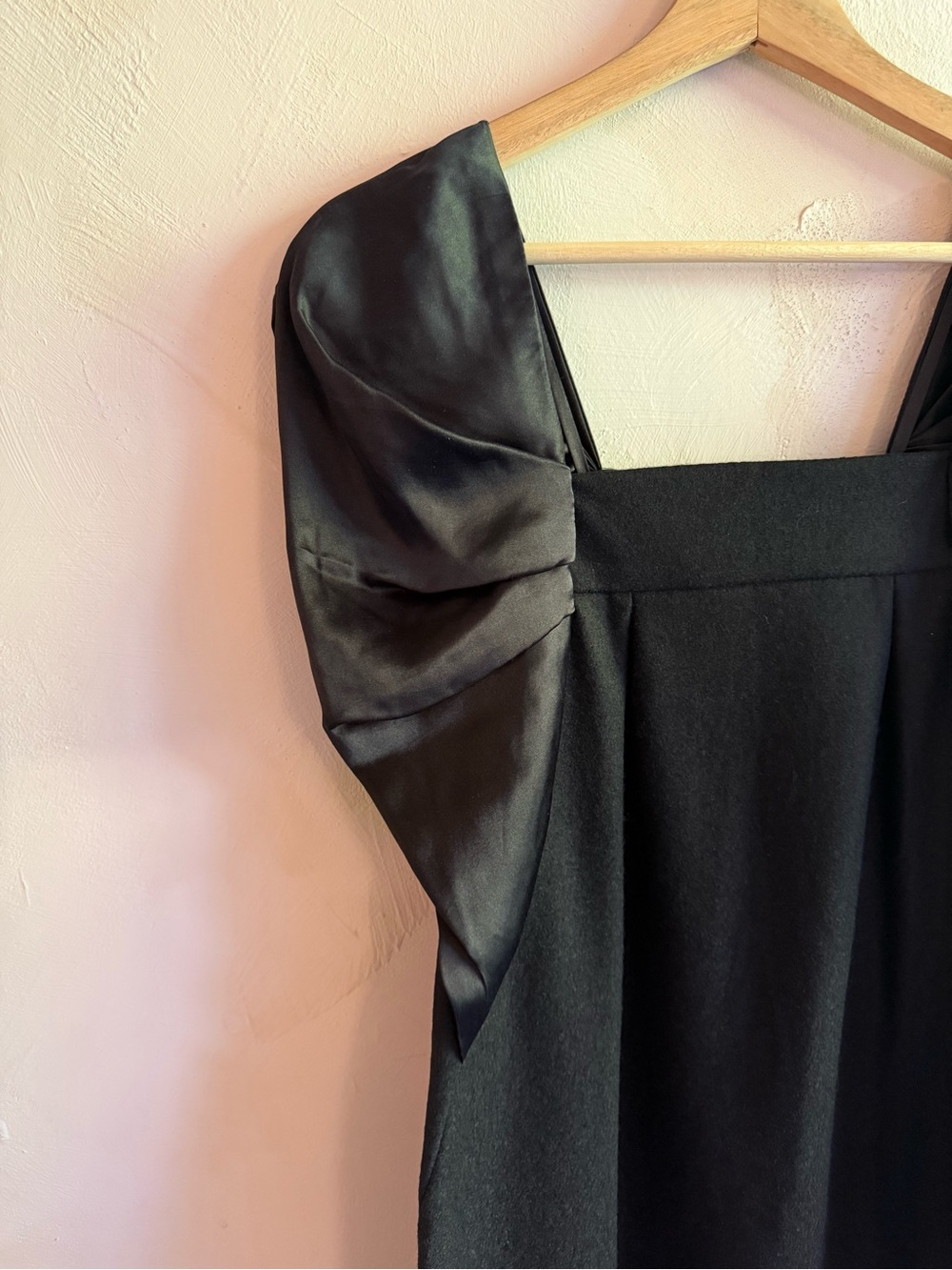 Vanessa Bruno Black Wool Silk Mini Dress Satin Puff Sleeve Square Neck S/M - Picture 4 of 15